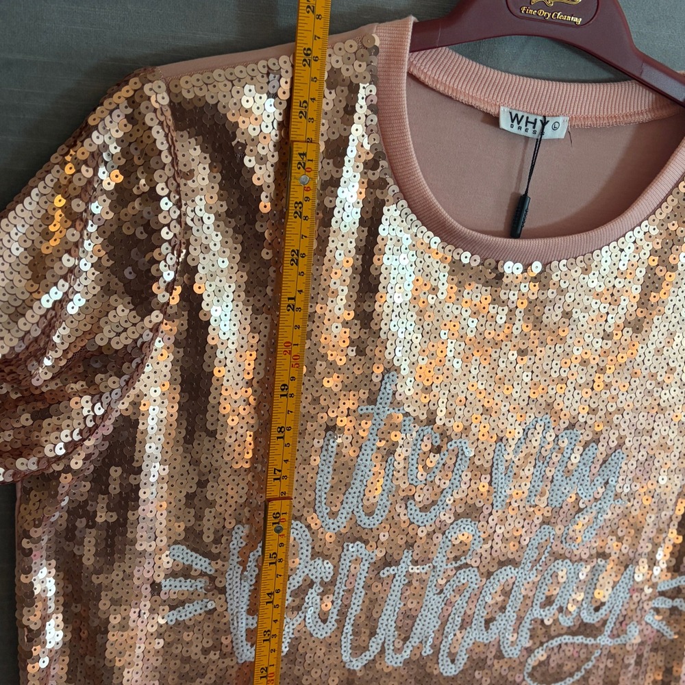WHY Its My‎ Birthday Champagne Sequin Party Top Blouse Large NWT Glam Chic - Picture 7 of 7
